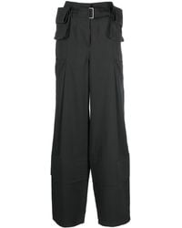 Low Classic - Grey Double Belted Wide Leg Trousers - Lyst