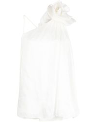Aje. - Flower-appliqué Linen-silk Top - Women's - Linen/flax/polyester/silk - Lyst