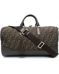 Save 21% Fendi Leather Large Brown Ff Fabric Bag for Men Mens Bags Duffel bags and weekend bags 