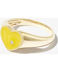 Yvonne Léon - 9k Yellow Baby Coeur Enamel Diamond Signet Ring - Lyst