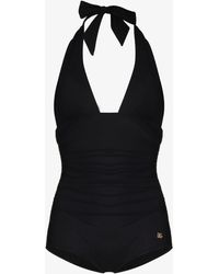 Dolce & Gabbana - Deep V-neck Halterneck Swimsuit - Women's - Elastane/polyamide - Lyst