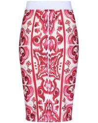 Dolce & Gabbana - Majolica-Print Marquisette Pencil Skirt - Lyst