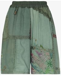 By Walid Blaze Patchwork Embroidered Shorts - Green