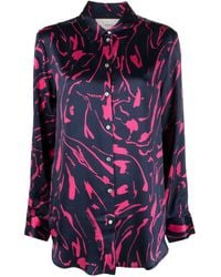 Asceno - Navy Tide-print Silk Pyjama Top - Lyst