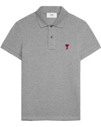 Ami Paris - Logo-embroidered Cotton Polo Shirt - Lyst
