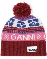 Ganni - Patterned-intarsia Knitted Beanie - Lyst