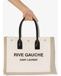 Saint Laurent - Neutral Rive Gauche Small Tote Bag - Women's - Canvas/calf Leather - Lyst