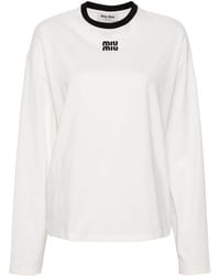 Miu Miu - Logo Embroidered Cotton T-shirt - Lyst