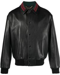 Gucci - Web-collar Leather Bomber Jacket - Lyst