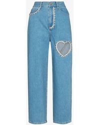 Area Crystal Heart High Waist Jeans - Blue