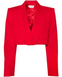 Alexander McQueen - Red Cropped Tuxedo Jacket - Lyst