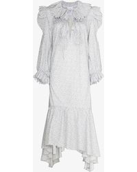 Horror Vacui Defensia Floral Print Cotton Midi Dress - White