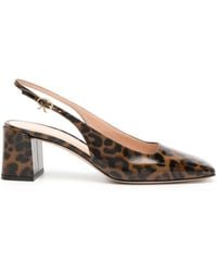 Gianvito Rossi - Brown Leopard Print Matte Leather Sling-back Pumps - Lyst