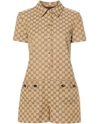 Gucci - Brown gg Supreme Canvas Playsuit - Lyst