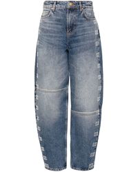 Ganni - High-waisted Tapered Jeans With Logo - Lyst