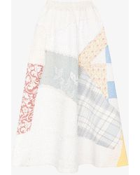 By Walid Daisy Patchwork Cotton Skirt - White