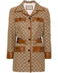 Gucci - Belted Leather-trimmed Cotton-blend Canvas-jacquard Jacket - Lyst
