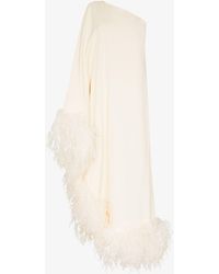 ‎Taller Marmo Ubud Asymmetric Feather Trim Gown - Multicolour