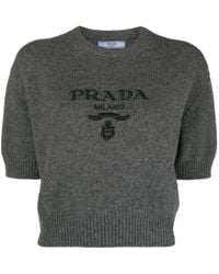Prada - Logo-embroidered Knit Top - Lyst