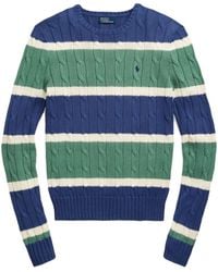 Polo Ralph Lauren - And Green Striped Cable-knit Cotton Sweater - Lyst