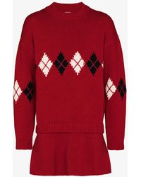 STEFAN COOKE Argyle Chunky Knit Wool Dress - Red