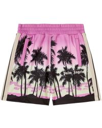 Palm Angels Sunset-print Striped Track Shorts - Pink
