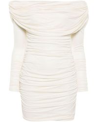 Blumarine - White Off-shoulder Ruched Mini Dress - Lyst
