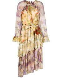 Zimmermann - Neutral Luminosity Floral-print Silk Midi Dress - Women's - Recycled Polyester/elastane/silk - Lyst