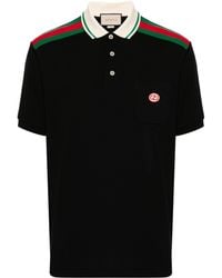 Gucci - Brand-appliqué Striped-trim Cotton-jersey Polo Shirt - Lyst