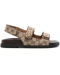 Gucci - Neutral Double G Canvas Sandals - Lyst