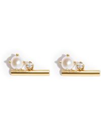 Zoe Chicco - 14k Yellow Pearl And Diamond Bar Stud Earrings - Lyst