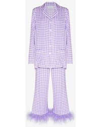 Sleeper Party Gingham Feather Cuff Pajamas - Purple