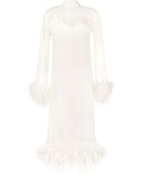 ‎Taller Marmo - White Gina Feather-trim Silk Midi Dress - Lyst