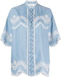 Zimmermann - Junie Floral-embroidered Linen Shirt - Women's - Cotton/linen/flax/polyester - Lyst