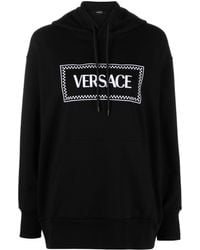 Versace - Embroidered Logo Hooded Sweatshirt - Lyst