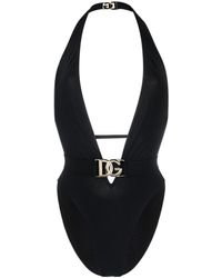 Dolce & Gabbana - Plunging Neckline Belted Swimsuit - Lyst
