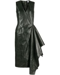 Bottega Veneta - Draped Leather Midi Dress - Lyst