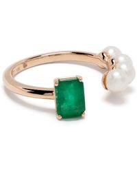 SHAY - 18k Rose Gold Emerald And Pearl Floating Ring - Lyst