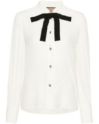 Gucci - Bow Tie Crepe De Chine Silk Shirt - Women's - Silk/cotton/viscose - Lyst