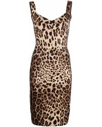 Dolce & Gabbana - Brown Leopard Print Midi Dress - Women's - Silk/polyamide/polyester/spandex/elastanespandex/elastane - Lyst