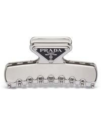 Prada - Brand-plaque Silver-tone Brass Hair Clip - Lyst