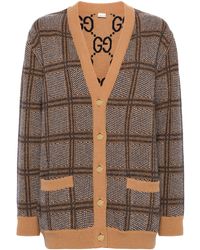Gucci - Reversible Checked Wool Cardigan - Lyst