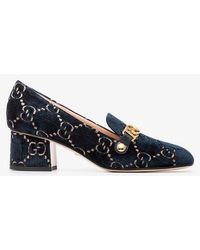Gucci Ink Blue Sylvie 55 Velvet And Leather Court Shoes