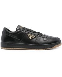 Prada - Enamel-triangle Leather Sneakers - Lyst
