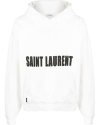 Saint Laurent - Logo-print Textured Hoodie - Lyst
