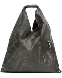 MM6 by Maison Martin Margiela - Black Japanese Medium Leather Tote Bag - Women's - Cotton/calf Leather - Lyst