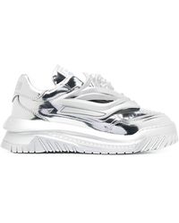 Versace - Silver Odissea Laminated-leather Sneakers - Lyst