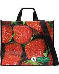 Balenciaga - Multicolour Strawberry Print Two-way Tote Bag - Women's - Calf Leather - Lyst