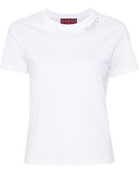 Gucci - Rhinestoned-logo Cotton T-shirt - Lyst