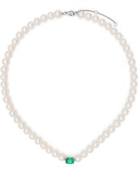 Yvonne Léon - 18k Gold Collier Perles Pearl And Emerald Choker - Lyst